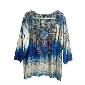 7 Wonders Womens 3/4 Sleeve Festival Artsy Plus Size 2X Floral Tier Ruffl V-Neck